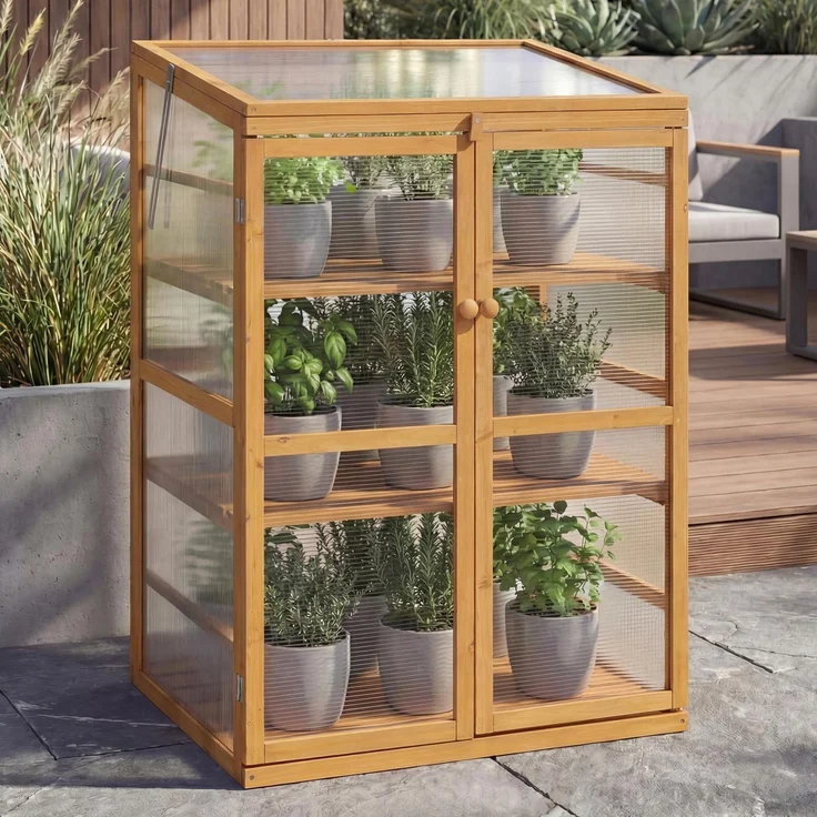 Gewächshaus HWC-Q13, Treibhaus Anzuchthaus Frühbeet Fenster verstellbar Holz FSC®-zertifiziert 110x76x57cm ~ natur – Bild 1