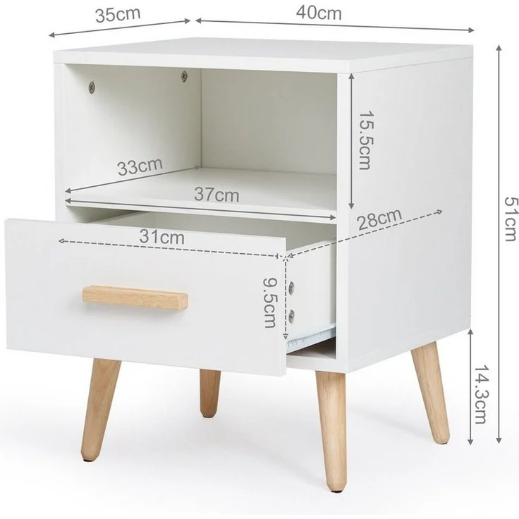 Mondeer Nachtkommode Nachttisch (2 St, 2 St), mit 1 Schublade und 1 offenem Fach, mit Massivholzfüßen – Bild 3