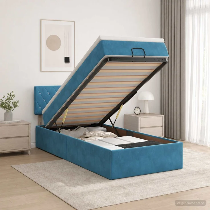 vidaXL Ottoman Bett mit Matratze Dunkelblau 100 x 200 cm Samt 3456469 – Bild 4