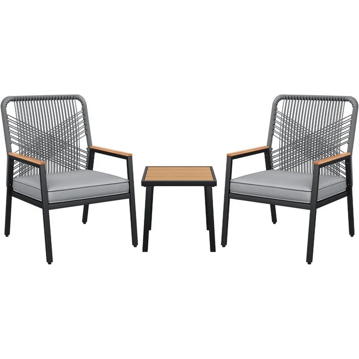 TLGREEN Gartenstuhl Eisen-Rattan Gartensessel,verbreiterter Sitz, (Balkonstühle Metall und Rattan, mit 8 cm dicken Sitzkissen, 3 St), 160 kg Belastbar für Terrasse, Garten und Veranda – Bild 2