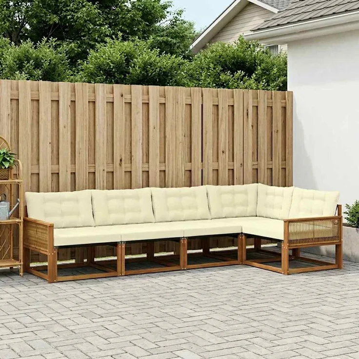 vidaXL Outdoor-Sofagarnitur 5 stk. 5-Sitzer Natur und Creme 3381426