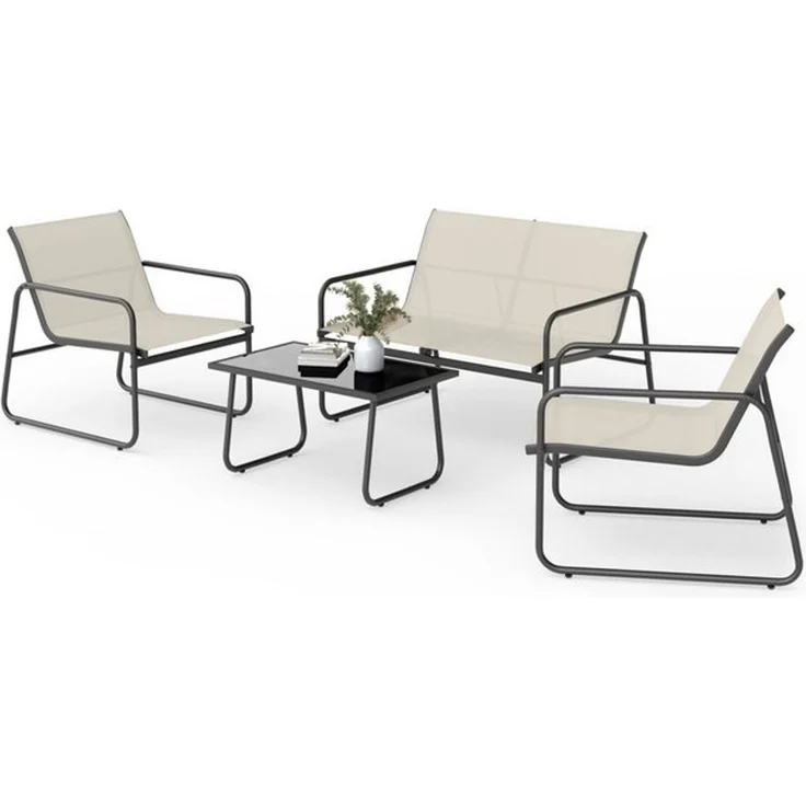 Mondeer Balkonset Gartenmöbel Set 4-tlg, (1 Tisch mit 1 Doppelstuhl 2 Einzelstühlen), Ergonomischen Armlehnen und Stabilem Stahlrahmen – Bild 4