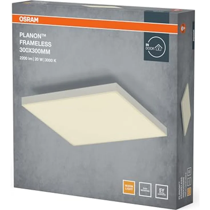 Osram Planon Frameless rahmenlose Panelleuchte in Weiß mit fortschrittlicher LED-Technik, 19 W, quadratische Form (300 x 300 mm), warmweiße Lichtfarbe bei 3000 K, Aluminium-Gehäuse – Bild 2