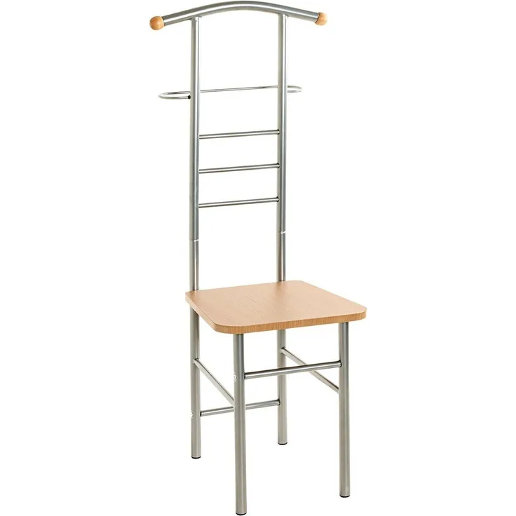 Haku Herrendiener mit Kleiderstange, Sitz in Buche-Dekor und alufarbenem Stahlrohrgestell, 46x50x119 cm