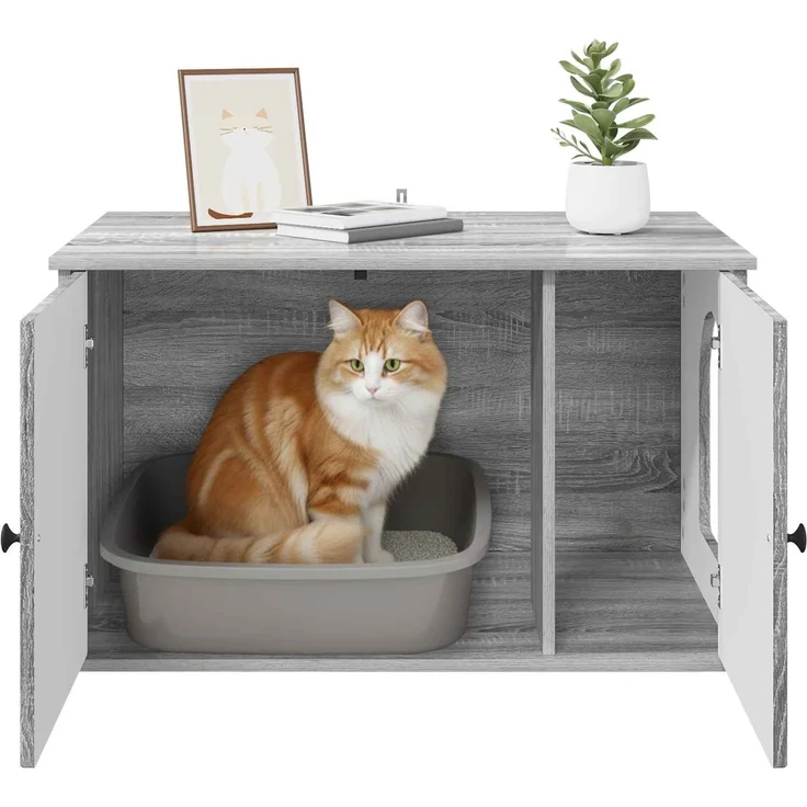 vidaXL Katzenhaus Graues Sonoma 85 x 55 x 50 cm Holzwerkstoff 8000731 – Bild 11