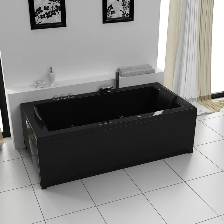 Luxus LED Whirlpool Badewanne SET 182x90 cm BLACK +Heizung+Hydrojet +Ozon schwarz – Bild 2