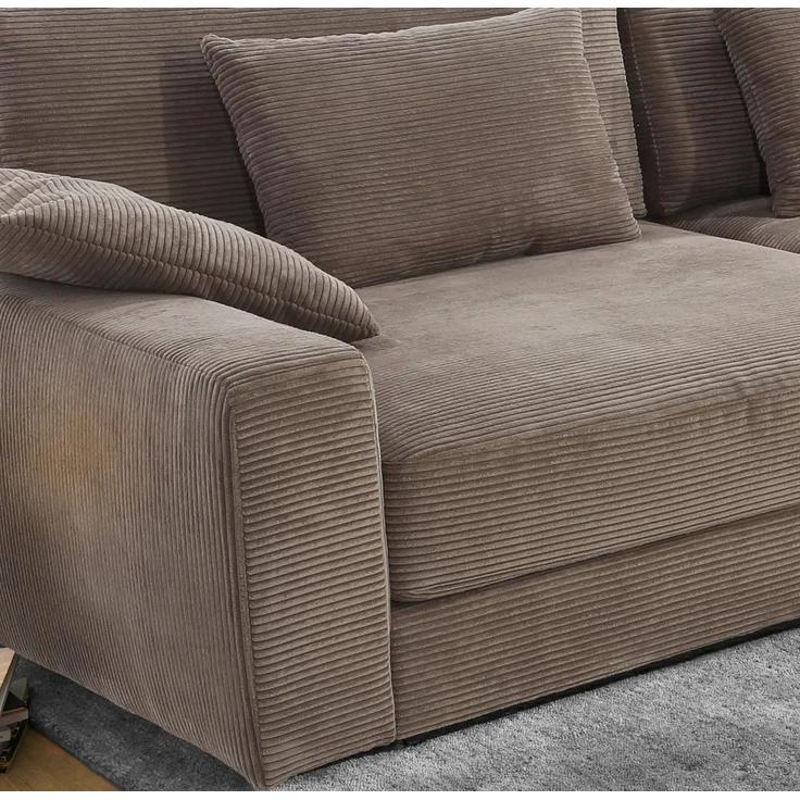 Big-Sofa 290 cm breit Federkern Polsterung tiefe Lounge Couch Cord Braun Taupe – Bild 4