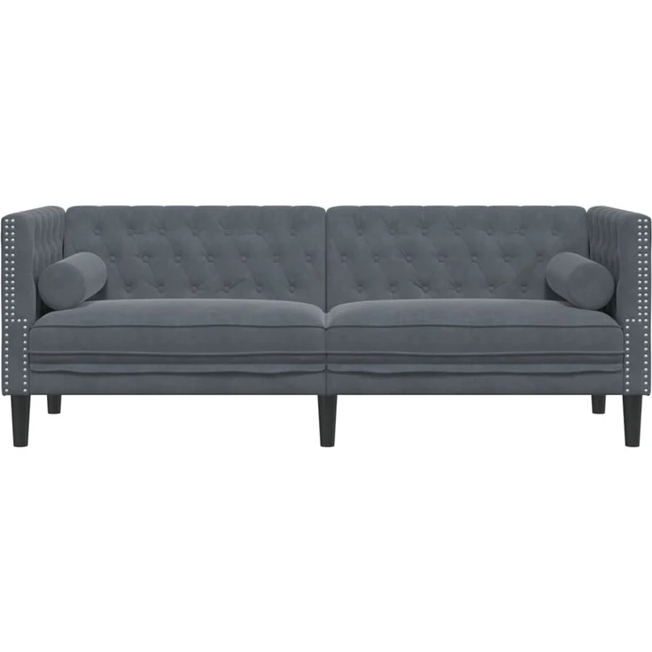 vidaXL Chesterfield-Sofa mit Nackenrollen 3-Sitzer Dunkelgrau Samt 372694 – Bild 3