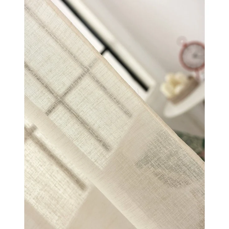 Woltu Gardine (2 St), Kräuselband, halbtransparent, 2er-Set mit Kräuselband Leinen Optik – Bild 3