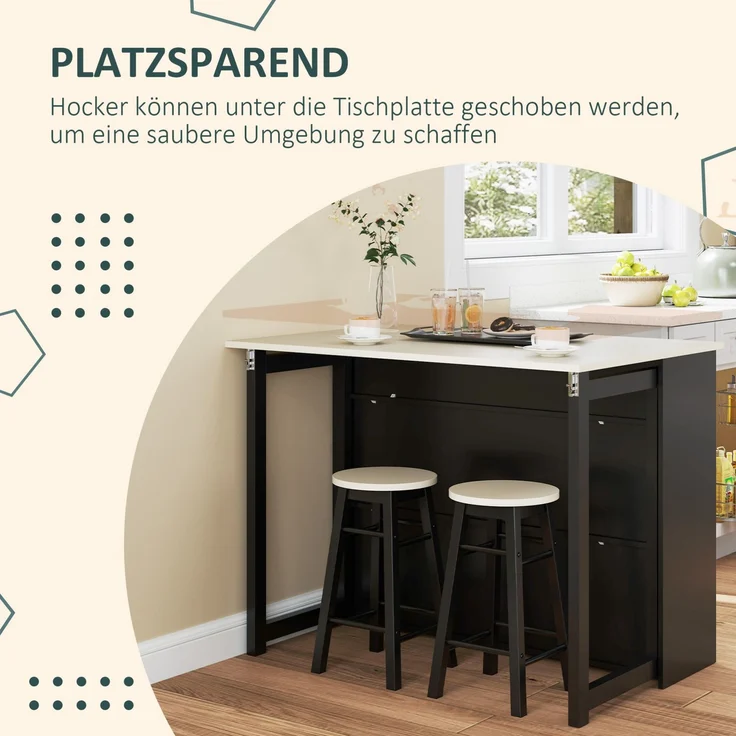 3-teiliges Bartisch-Set, klappbar mit Stauraum, 116x70x89,5 cm, Schwarz – Bild 7
