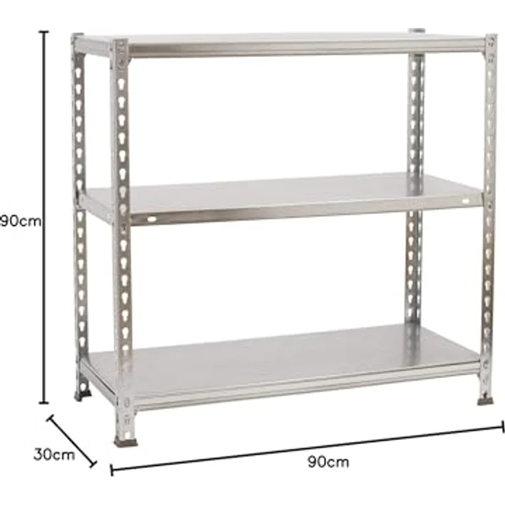 Simon Rack Ecoclick Regal mit 3 Ebenen, 70 kg Tragkraft und Biegepunkt, 900 x 900 x 300 mm, Schwerlastregal, Garagenregal, verzinkt – Bild 3