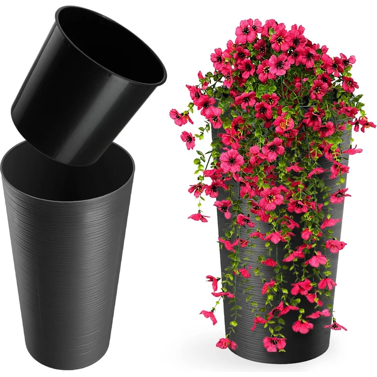 KADAX Blumentopf Blumentopf 36cm Abdeckung mit Einsatz Blumenständer Kunststoff Graphit – Bild 1