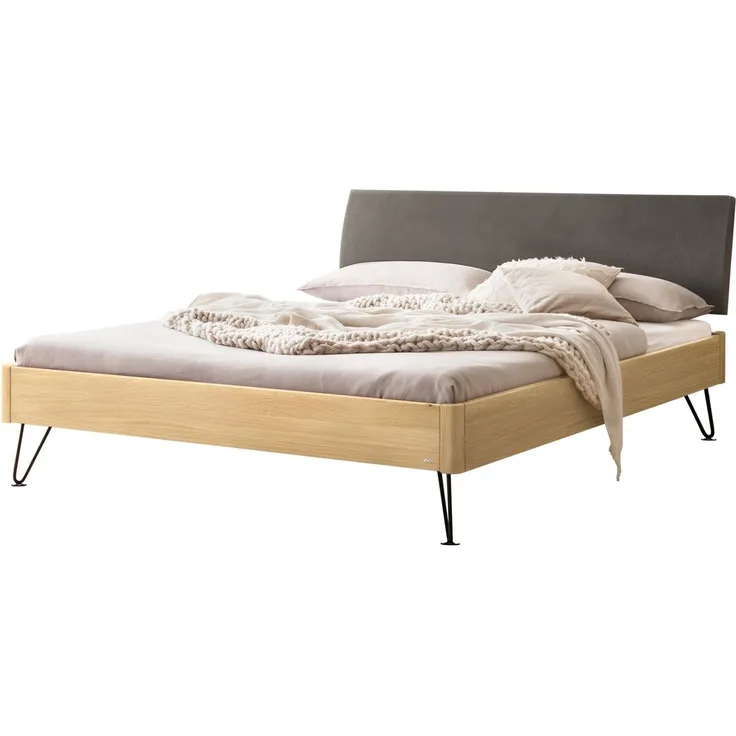 Hasena Massivholzbett Lugano Eiche bright mit Polsterkopfteil 180x210 cm – Lounge