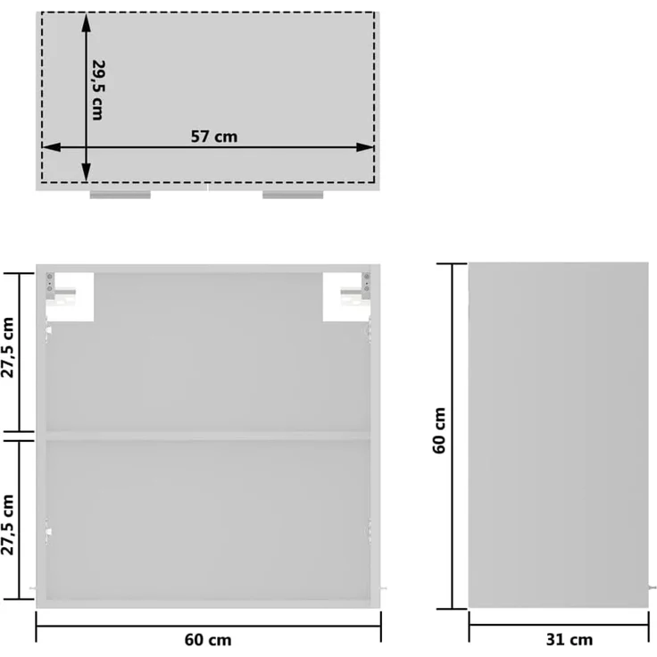 vidaXL Hängeglasschrank 2 Regalböden Hängeschrank Einbauküche Küchenzeile Küchenmöbel Oberschrank Küchenschrank Weiß 60 x 31 x 60 cm Holzwerkstoff – Bild 3
