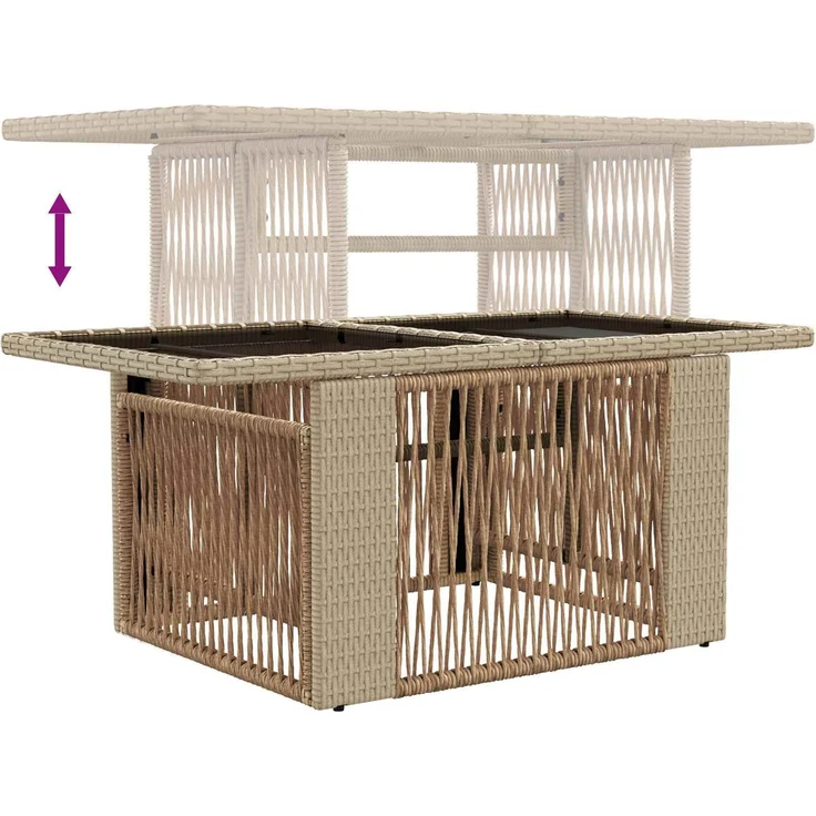 vidaXL Gartentisch Beige 100 x 55 x 37 cm PE Rattan und Glas 42035138 – Bild 9