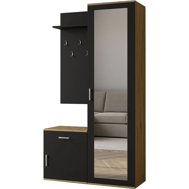 AX LIVING Garderobe mit Spiegel Magnola – 100 cm breit, Artisan & Schwarz – Bild 2