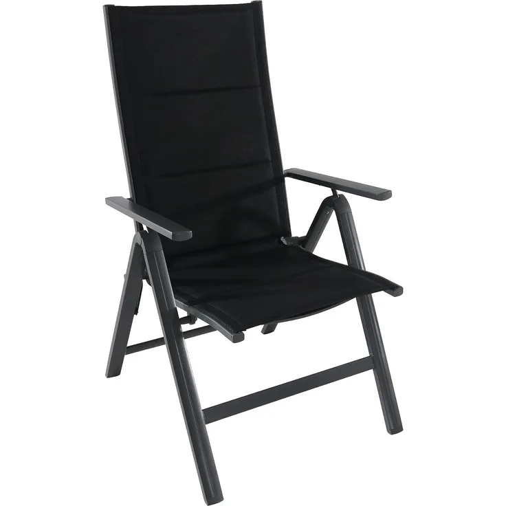greemotion Klappsessel Grenada, Gartensessel aus Aluminium und Textilene, 7-fach verstellbar, Anthrazit/Schwarz