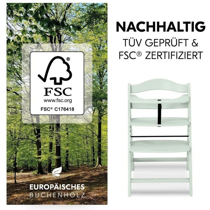 Hauck Hochstuhl Alpha Plus Mint - Charcoal, Mitwachsender Kinderhochstuhl mit Essbrett Click Tray & Sitzkissen – Bild 3