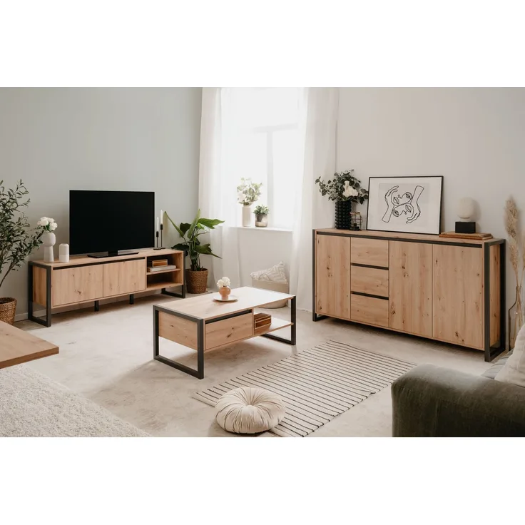 Wohnzimmer-Set >Arvada< (3 teilig) in Artisan Eiche / Anthrazit aus MDF