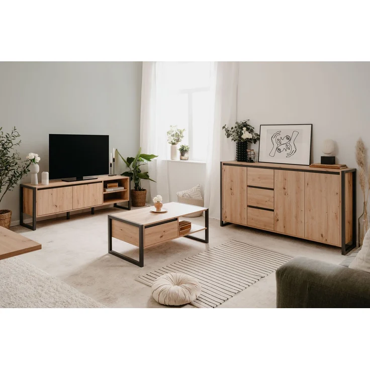 Wohnzimmer-Set >Arvada< (3 teilig) in Artisan Eiche / Anthrazit aus MDF – Bild 1