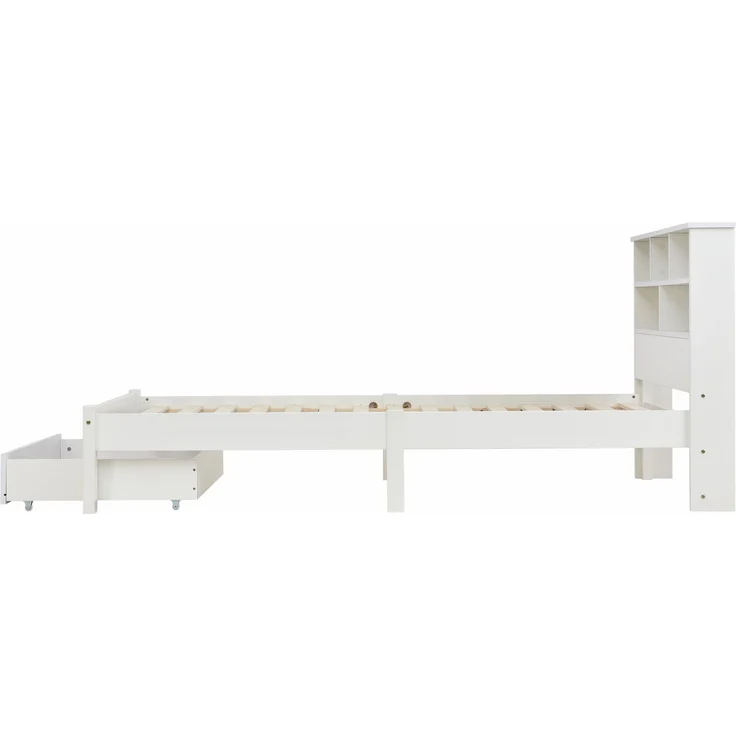 Holzbett, Einzelbett inkl. Schublade und Lattenrost, Kopfteil mit Regal, 90x200 cm, Holzbett aus Kiefer, Jugendbett – Bild 7