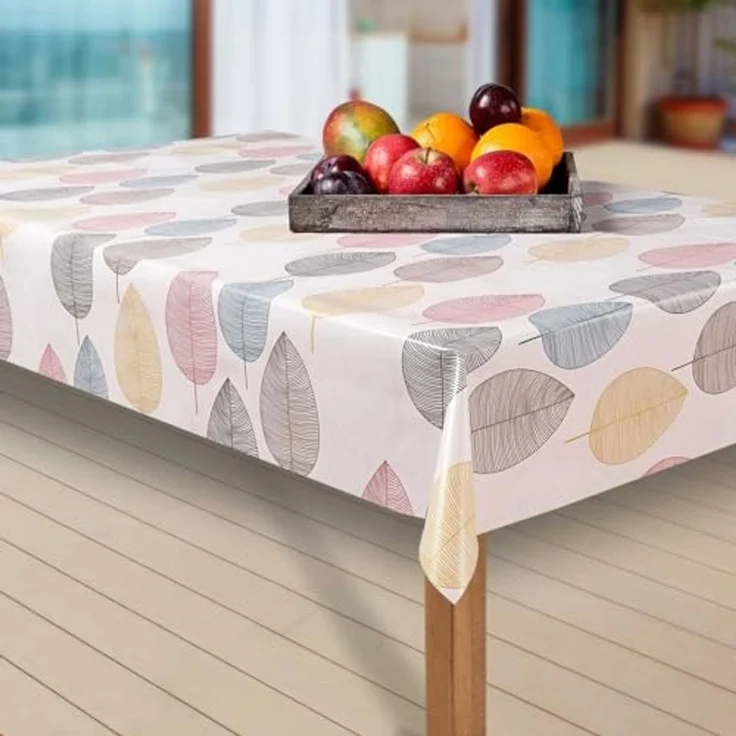laro Tischdecke Wachstuch-Tischdecken Abwaschbar Blätter. bunt/weiß rechteckig – Bild 2