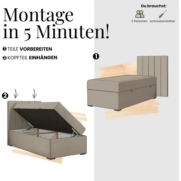 Doppelbett Boxspringbett ORVO KING 180 x 200 cm mit Stauraum, Multipocket-Matratze und Pocket 7 Härtezonen, H4, zwei Bettkästen - Topper Visco - Dunkelgrau Velvet – Bild 10