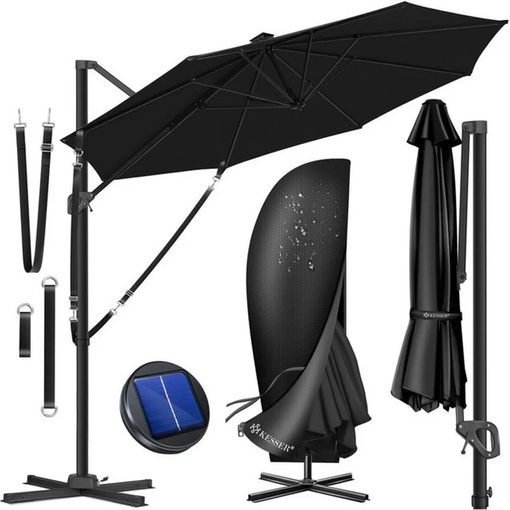 KESSER® Sonnenschirm Ampelschirm Sun Rund XL, Schwarz, Ohne LED – Bild 1