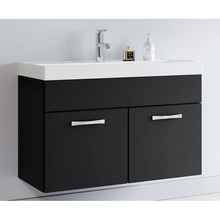 Badplaats Badmöbel Set mit Waschbecken und Unterschrank Paso 01 80x40 cm Schwarz Matt - Waschbeckenunterschrank mit Waschbecken – Bild 2