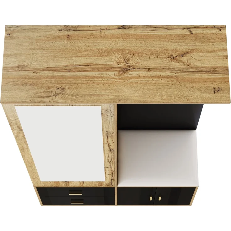 Kompaktgarderobe mit Spiegel, Schuhbank, Schuhregal und offenem Hängebereich, Garderobenschrank,Schwarz & Natur – Bild 10