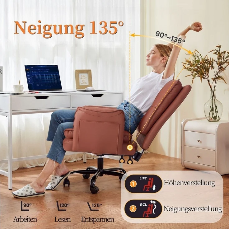 IWMH Chefsessel Ergonimischer Bürostuhl mit Armlehnen (Höhenverstellbarer Einzelsofa mit Rollen), Schreibtischstuhl für Büro Wohnzimmer Schlafzimmer Gaming – Bild 3