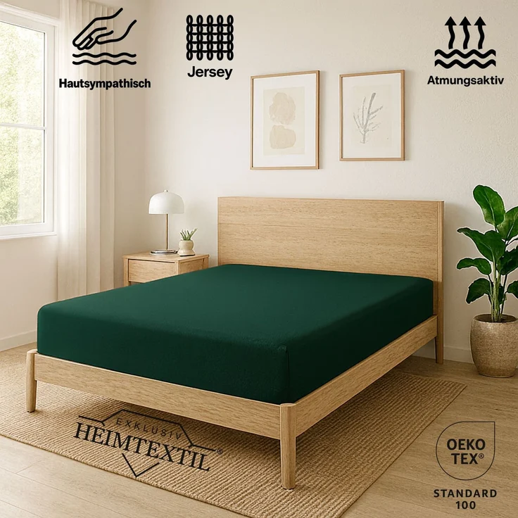 EXKLUSIV HEIMTEXTIL Jersey Spannbettlaken Premium 180 x 200 cm Dunkelgrün 100% Baumwolle Öko - Tex Zertifiziert Bed-Sheet Bettlaken Spannbetttuch Topper Leinentuch – Bild 2