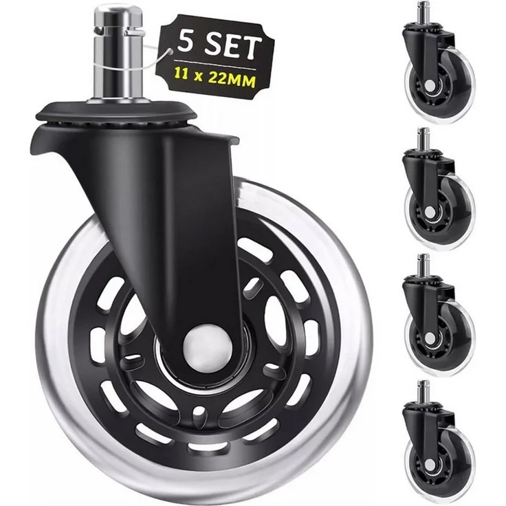 Refined Living Stuhlrolle 5x Leise Bürostuhlrollen 11mm Universal Hartbodenrollen, Kratzerfrei, (Bürostuhl Rollen 11mm, 360° drehbar, leise Rollen Bürostuhl, Ersatzrollen Bürostuhl, Bodenrollen für Stuhl, Universalrollen Bürostuhl, Rollen für Parkett, ... – Bild 2