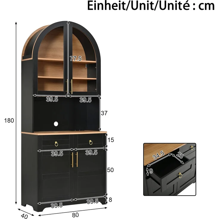 Vitrine 80 x 40 x 180 cm aus MDF und Spanplatte, mit Glasfront, Arbeitsfläche und LED-Beleuchtung – Bild 5