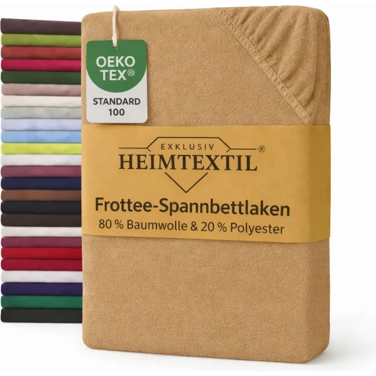 EXKLUSIV HEIMTEXTIL Frottee Spannbettlaken 180 - 200 x 200 cm Sand 80% Baumwolle 20% Polyester Öko - Tex Zertifiziert Bed-Sheet Bettlaken Spannbetttuch Topper Leinentuch