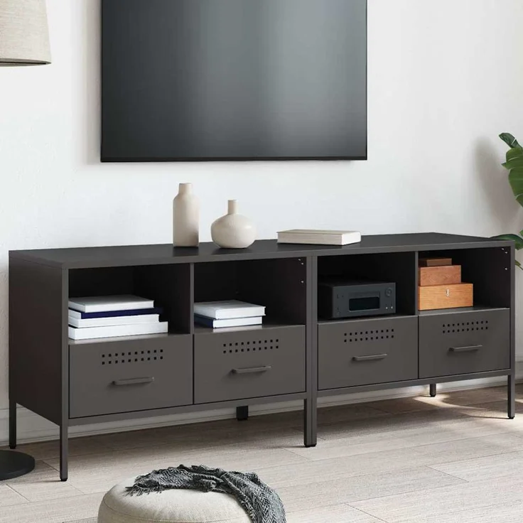 2 pcs TV-Schrank, Lowboard TV Schwarz 68x39x50,5 cm Stahl – Bild 1