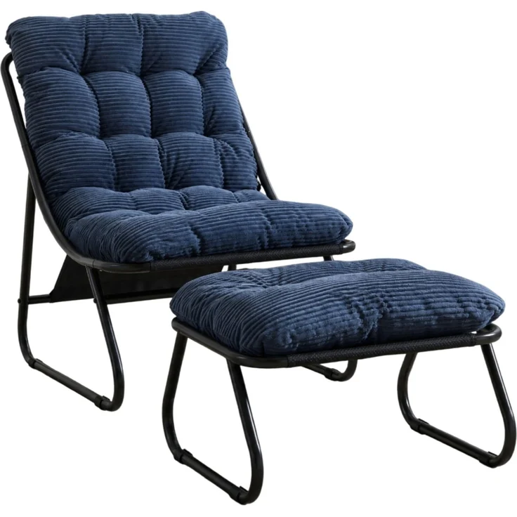 Outdoor-Loungesessel aus Stahl mit Ottomanen, 65x78x86 cm, Navyblau – Bild 7