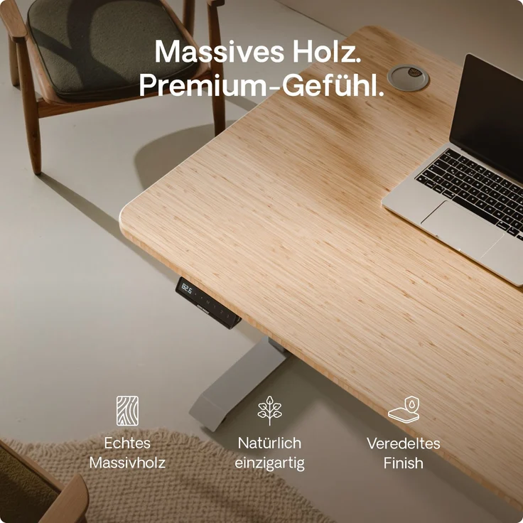 Desktronic HomePro Elektrisch höhenverstellbarer Schreibtisch 140x70cm Bambus/Grau mit Memory-Funktion, Anti-Kollisions Technologie, USB-A und USB-C-Ladeanschlüssen – Bild 8