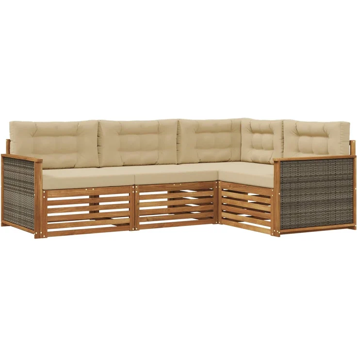 vidaXL Outdoor-Sofagarnitur 4 stk. 4-Sitzer Natur und Beige 3383291 – Bild 2