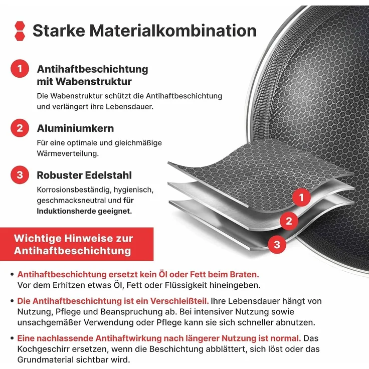 Schmortopf 24 cm aus Edelstahl mit Glasdeckel Antihaft - Wabenstruktur Bräter – Bild 4