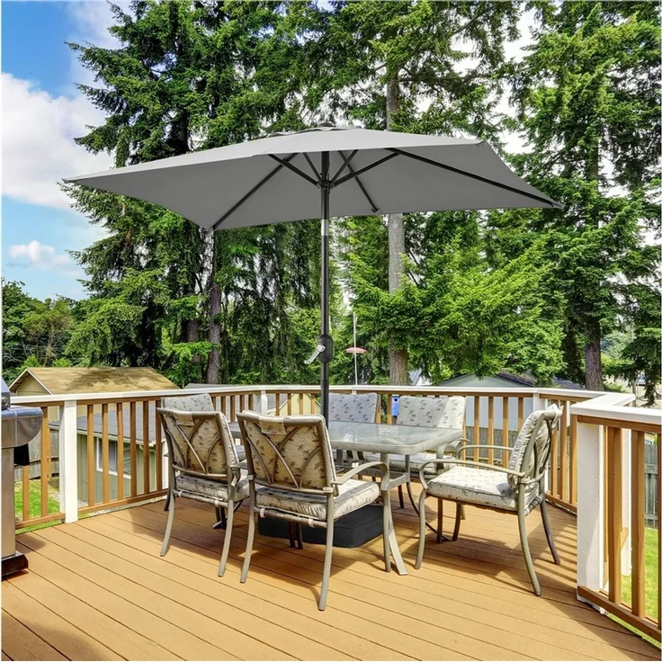 Yaheetech Sonnenschirm Rechteckiger Terrassenschirm mit Kurbel & 6 Metallstreben, LxB: 196,5x147 cm, Gartenschirm 196,5 cm L × 147 cm B × 227 cm H – Bild 1