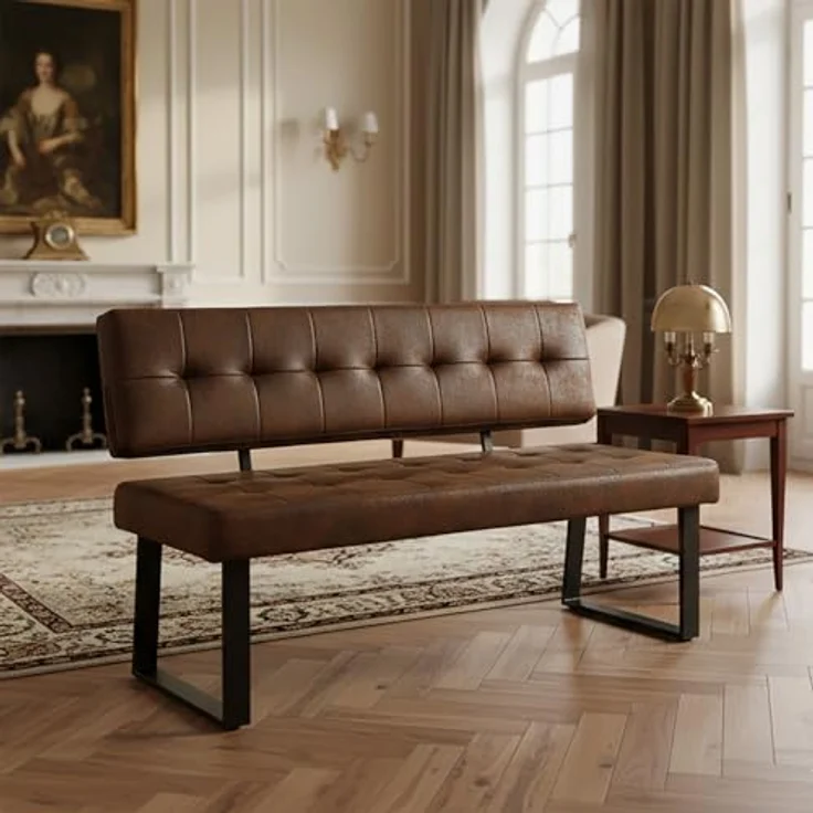 B&D home Sitzbank Sigfrid - Eckbank Esszimmer Mit Lehne, Sitzbank Flur, Pflegeleichter Bezug aus Kunstleder in Braun, Kaltschaum-Polsterung, Für Esszimmer, Küche & Flur, 140 cm – Bild 6