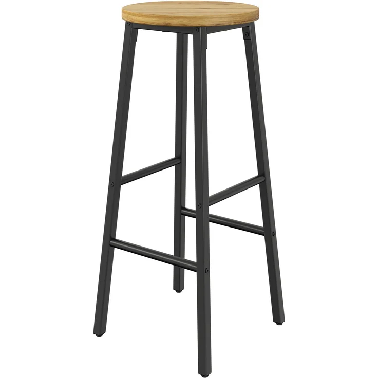2-Set Barhocker mit Holzoptik-Sitz, 70cm, belastbar bis 150kg pro Hocker, mit zwei Fußstützen & verstellbaren Füßen, schwarzer Metallrahmen--Schwarz--30x30x70cm--YOUDENOVA – Bild 9