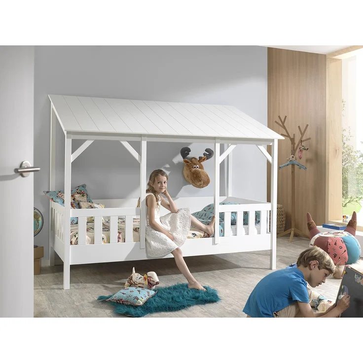 Vipack Hausbett 90x200 cm, weiß, Dach in weiß – Bild 2