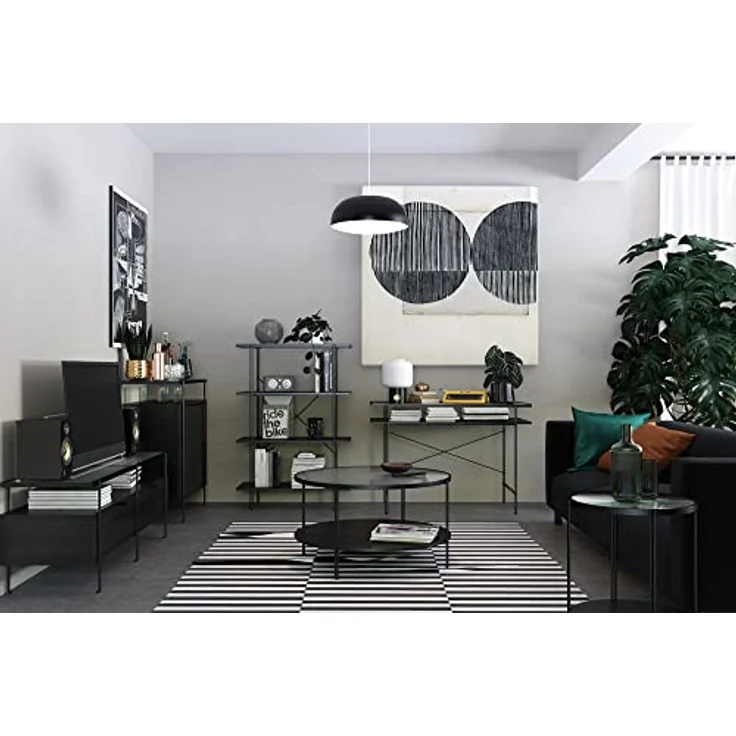DHP Furniture Wainwright Bücherregal mit 4 Regalen, Schwarz/Eicheoptik, 79 x 35 x 117 cm, Holzwerstoff mit Metallrahmen, modernes Bücherregal für Wohnzimmer und Home Office – Bild 6