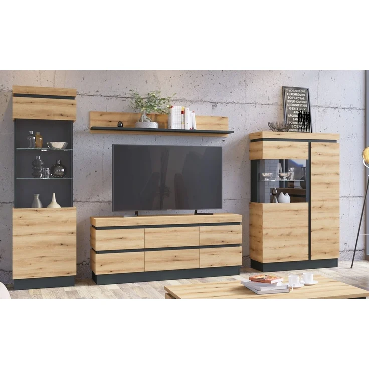 Wohnwand >Corte< (4-teilig) in Coast Evoke Eiche Dekor - 325x201x45cm (BxHxT) – Bild 1