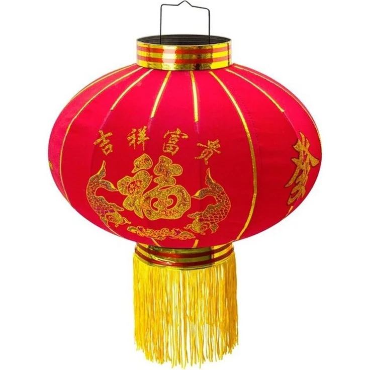 TRANGO Lampion, LT400-01 chinesische Laterne *LUCK* Pendelleuchte, 40cm Durchmesser aus Stoff mit Glück Zeichen für Innen & Außen I Rote Laterne I Glück Laterne I Chinese New Year Lantern, Rote Lampion Leuchte, Hochzeit Laterne, Party Laterne – Bild 3