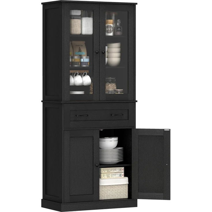 Rayofly-Küchenschrank Buffet mit Acrylfront & Schubladen, Schwarz, H 182,5cm x T 76cm x B 40cm – Bild 1