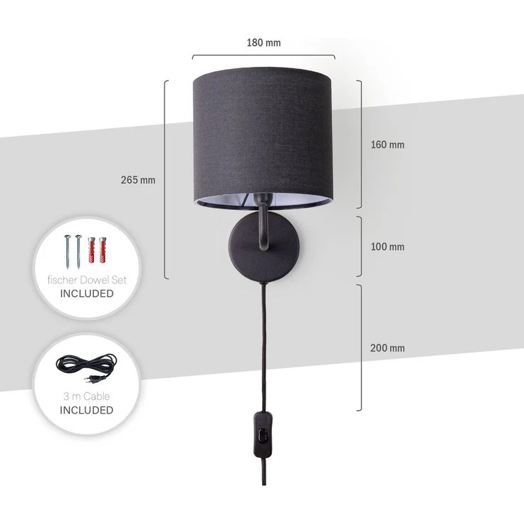 Paco Home Wandleuchte Uni Color, ohne Leuchtmittel, Wandlampe Schalter Flur Wohnzimmer Ø…18cm Unifarben Deko Kabel 3m E14 – Bild 2