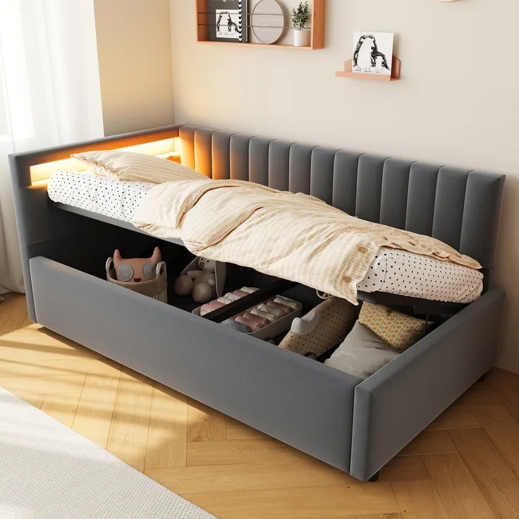 Odikalo Schlafsofa, 90x200 cm, mit Stauraum und Lattenrost, Grau